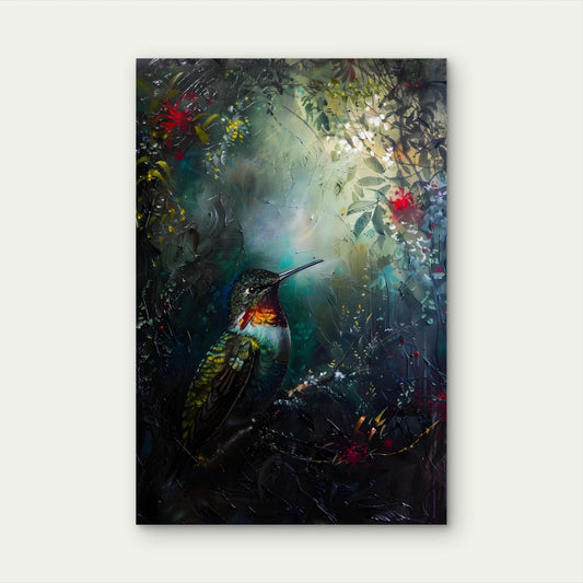 Hummingbird Wildlife Oil Painting 40x60cm Metal Print Ready to Hang