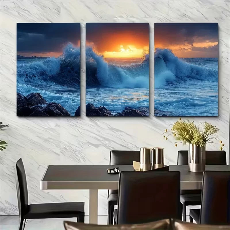3pcs Stormy Dark Seascape At Dawn Metal Print Ready to Hang Art