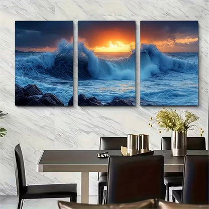 3pcs Stormy Dark Seascape At Dawn Metal Print Ready to Hang Art