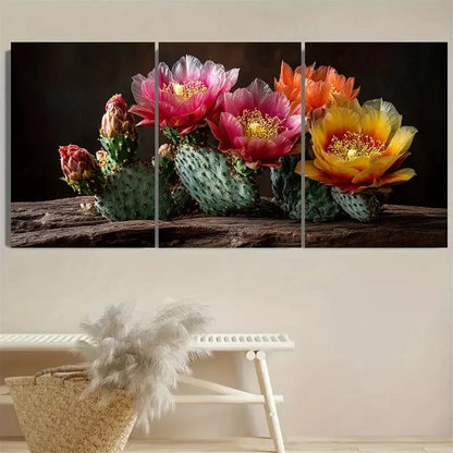 3pcs Vibrant Cactus Rustic Southwestern Wall Art Set Canvas Framed 60x90cm - High Quality Print 100% Australian Made Wall Canvas Ready to Hang