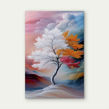 Multicolored Tree in Landscape 60x90cm Metal Print Ready to Hang