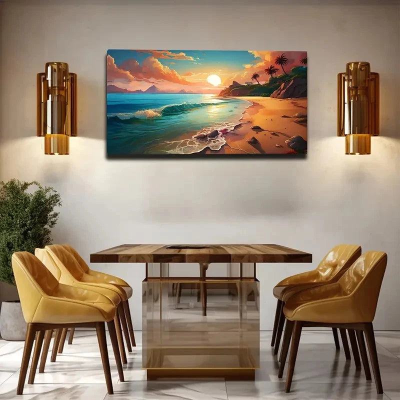 Attractive Beach Sunset Wall Art Canvas Office Home Room Framed 120x60cm
