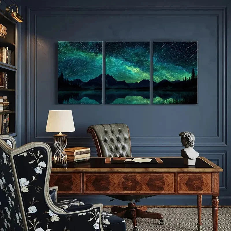 3pcs Starry Night Sky Mountain Reflection Lake Metal Print Ready to Hang Art - Bella Home Decor