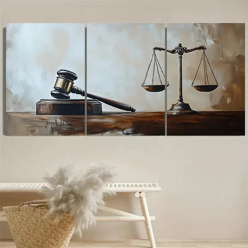 3pcs Law Gavel Judge Scales of Justice Metal Print Ready to Hang Art - Bella Home Decor
