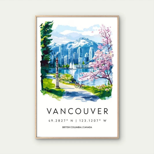 Vancouver British Columbia Canada Travel Poster Print Wall Art