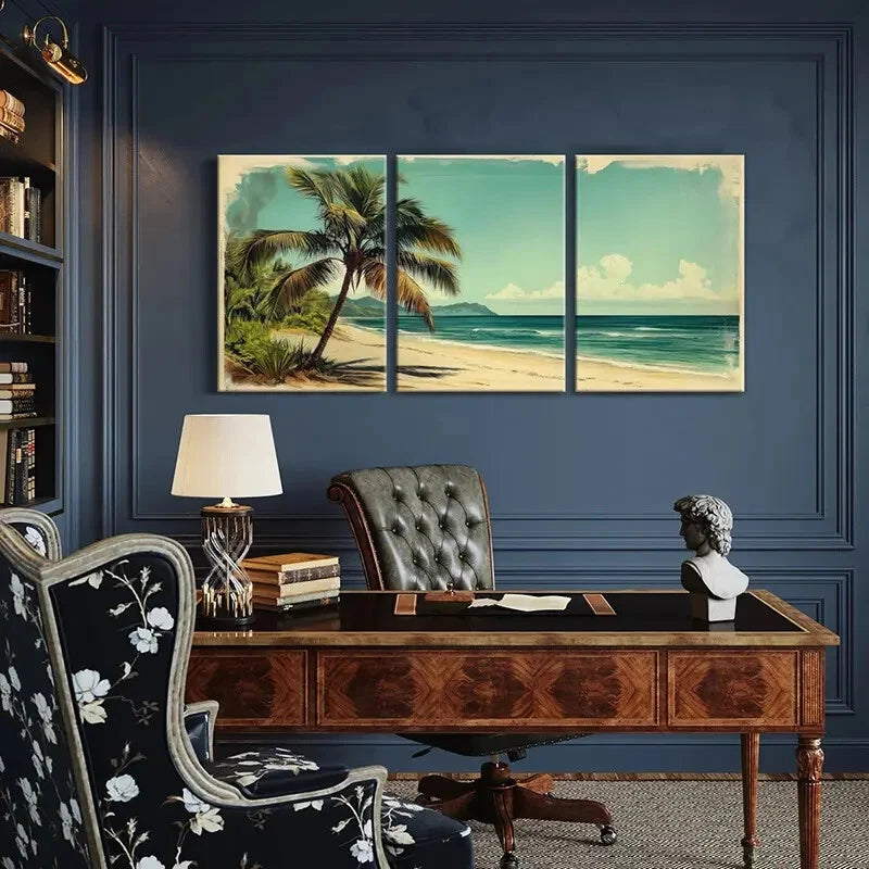 3pcs Palm Tree Ocean View Tropical Beach Metal Print Ready to Hang Art - Bella Home Decor