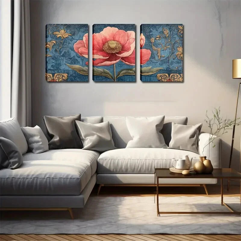 3pcs Bright Pink Flowers Modern Simple Perfect Wall Art Set Canvas Framed 40x60cm - High Quality Print 100% Australian Made Wall Canvas Ready to Hang - Bella Home Decor