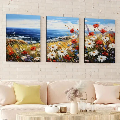 3pcs Abstract Geometric Florals Beach Scenery Wall Art Canvas Unframed - High Quality Print 100% Australian Made Wall Canvas - Bella Home Decor