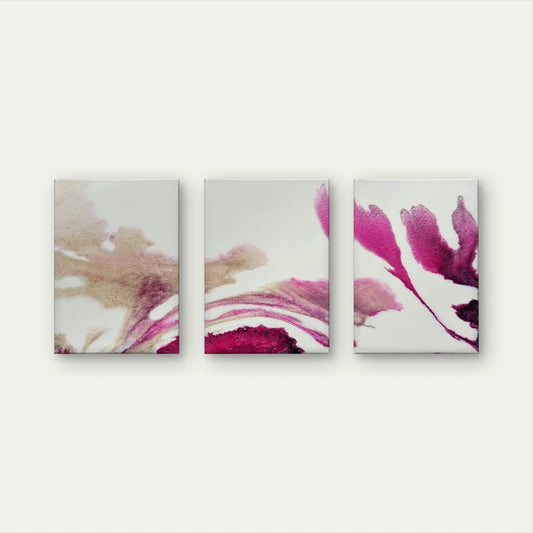 3pcs Abstract Magenta and Gold Fluid Marble Wall Art Set Canvas Framed 60x90cm - High Quality Print 100% Australian Made Wall Canvas Ready to Hang