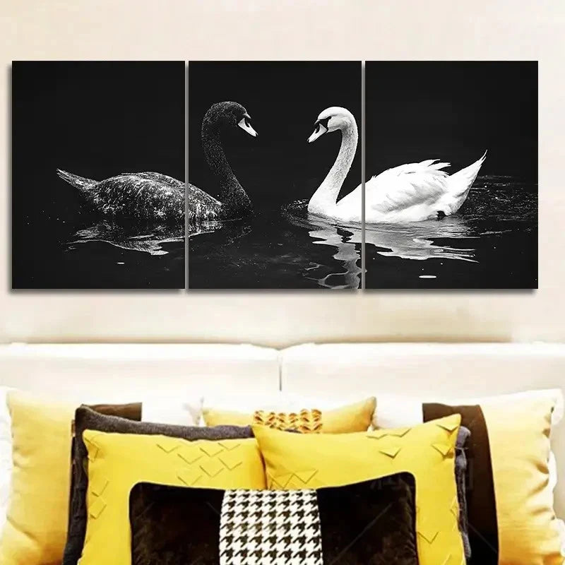 3pcs Two Swans In A Dark Reflection Wall Art Set Canvas Framed 60x90cm - High Quality Print 100% Australian Made Wall Canvas Ready to Hang