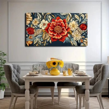 White Flowers On Dark Blue Wall Art Canvas Office Home Room Framed 120x60cm - Bella Home Decor