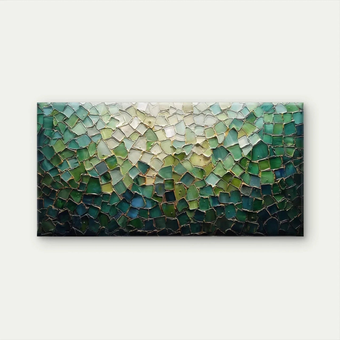 Abstract Green Mosaic Wall Art Canvas Office Home Room Framed 120x60cm