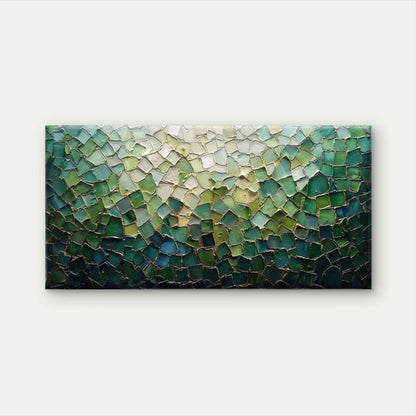 Abstract Green Mosaic Wall Art Canvas Office Home Room Framed 120x60cm