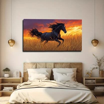 Majestic Black Horse Golden Wall Art Canvas Office Home Room Framed 120x60cm