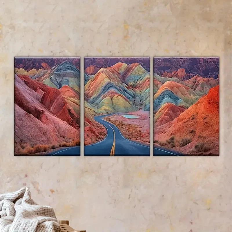 3pcs Mountain Road Art Set Wall Art Set Canvas Framed 50x70cm - High Quality Print 100% Australian Made Wall Canvas Ready to Hang - Bella Home Decor