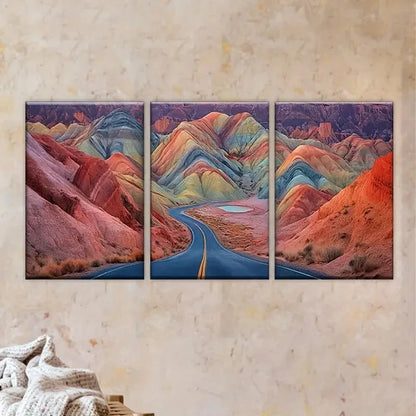 3pcs Mountain Road Art Set Wall Art Set Canvas Framed 50x70cm - High Quality Print 100% Australian Made Wall Canvas Ready to Hang - Bella Home Decor