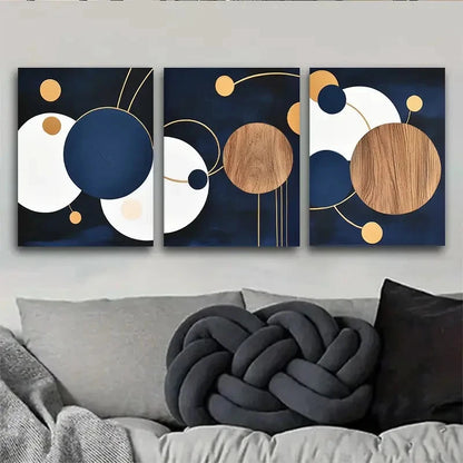 3pcs Abstract Wall Decor with Golden Accents Metal Print Ready to Hang Art - Bella Home Decor
