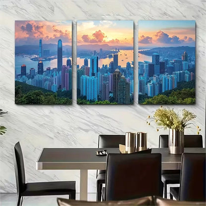 3pcs Hong Kong Skyline Metal Print Ready to Hang Art