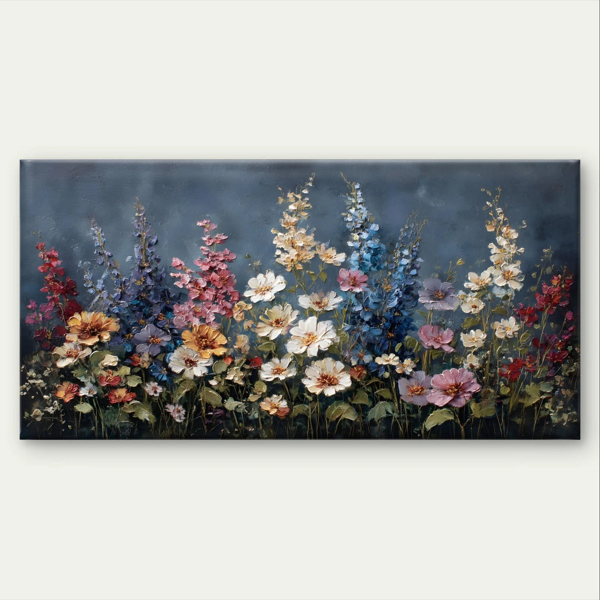 Textured Colourful Floral Garden Landscape Wall Art Canvas Office Home Framed 120x60