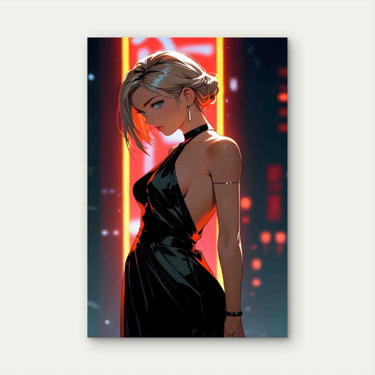 Elegant Woman Radiant Orange Light 40x60cm Metal Print Ready to Hang