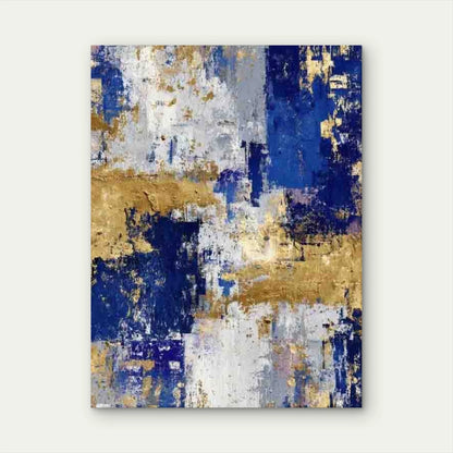 White and Golden Tones, Blue, Abstract Metal Print Ready to Hang