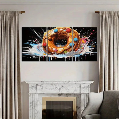 3pcs Creative Donut Art Colorful Splash Abstract Metal Print Ready to Hang Art - Bella Home Decor