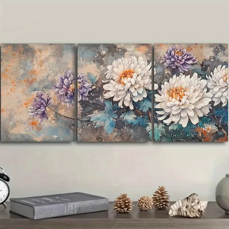 3pcs Chrysanthemums Wall Art Set Canvas Framed 60x90cm - High Quality Print 100% Australian Made Wall Canvas Ready to Hang - Bella Home Decor