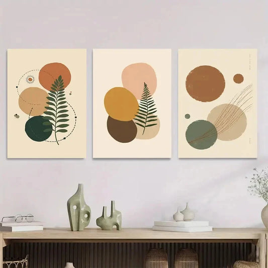 3pcs Modern Abstract 3 Botanical Green Wall Art Set Canvas Framed 40x60cm - High Quality Print 100% Australian Made Wall Canvas Ready to Hang