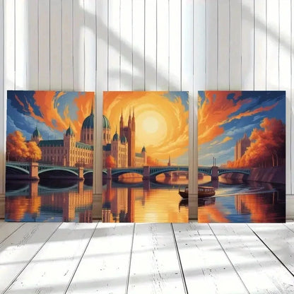 3pcs Cityscape Painting with Parliament Building Metal Print Ready to Hang Art - Bella Home Decor