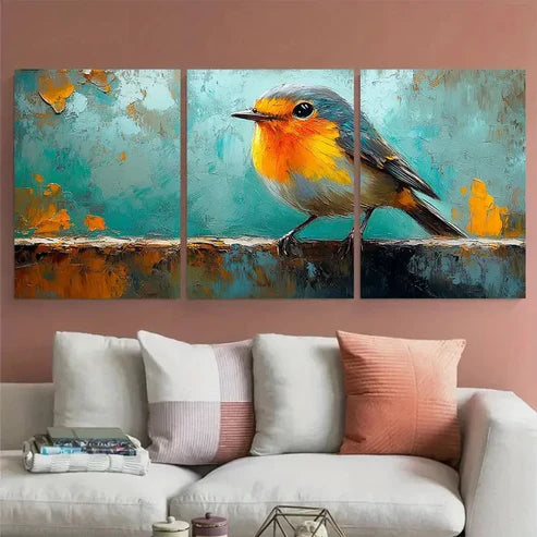 3pcs Robin Bird Animal Rustic Design Wall Art Canvas Unframed – High Quality Print 100% Australian Made Wall Canvas