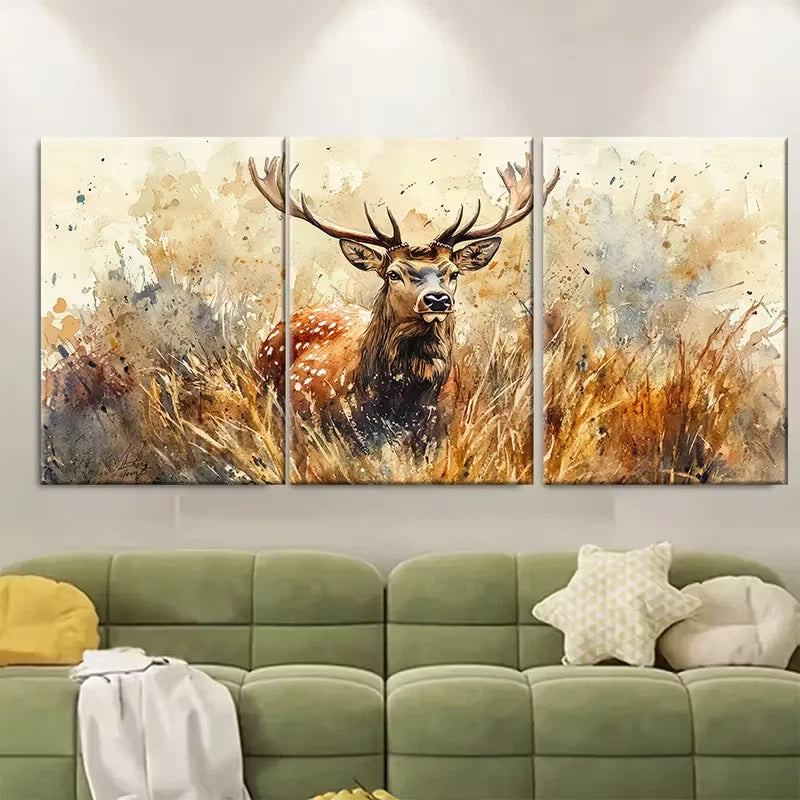 3pcs Deer Stag Woodland Wildlife Metal Print Ready to Hang Art - Bella Home Decor