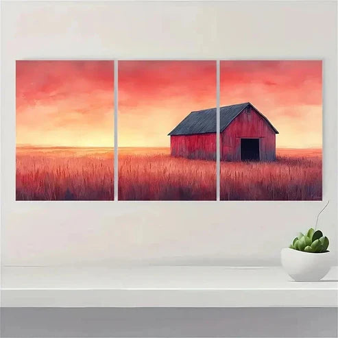 3pcs Rustic Barn At Dusk Watercolor Wall Art Canvas Unframed - High Quality Print 100% Australian Made Wall Canvas
