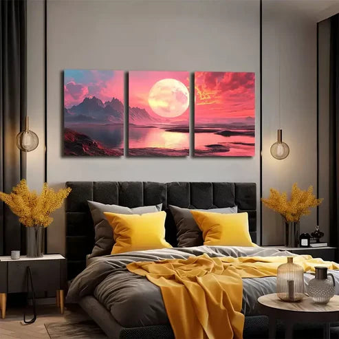3pcs Features a Large Sun And Ground, Wall Art Set Wall Art Canvas Unframed - High Quality Print 100% Australian Made Wall Canvas