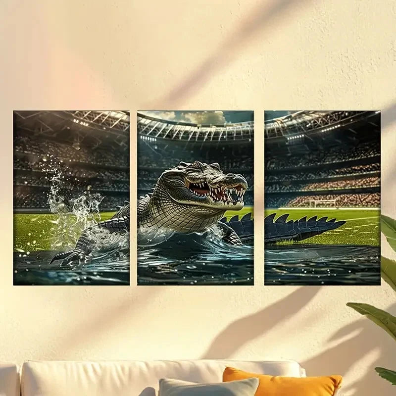 3pcs Crocodile in The Water, Artist Drawing Wall Art Set Canvas Framed 60x90cm - High Quality Print 100% Australian Made Wall Canvas Ready to Hang - Bella Home Decor