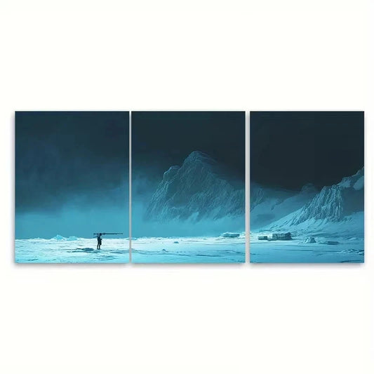 3pcs Ice Floes with a Supply Helicopter Wall Art Set Canvas Framed 60x90cm - High Quality Print 100% Australian Made Wall Canvas Ready to Hang