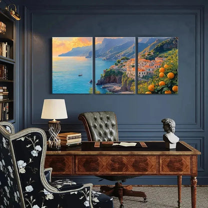 3pcs Amalfi Coast Landscape Mediterranean Village Metal Print Ready to Hang Art - Bella Home Decor