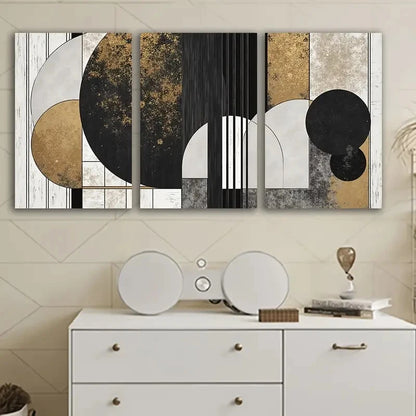 3pcs Black And White Abstraction Metal Print Ready to Hang Art - Bella Home Decor