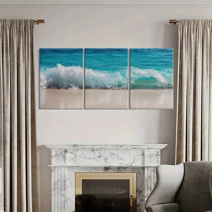 3pcs Ocean Wave Turquoise Water Sandy Beach Wall Art Set Canvas Framed 60x90cm - High Quality Print 100% Australian Made Wall Canvas Ready to Hang - Bella Home Decor
