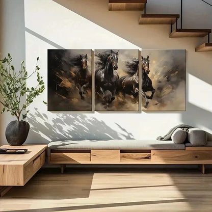 3pcs Galloping Horse Watercolor Style Wall Art Set Canvas Framed 40x60cm - High Quality Print 100% Australian Made Wall Canvas Ready to Hang - Bella Home Decor