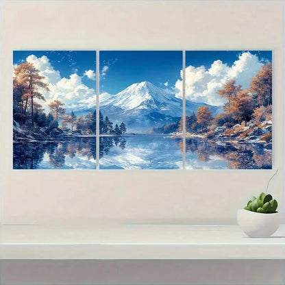 3pcs Snowy Mount Fuji & Autumn Forest Scenes Metal Print Ready to Hang Art - Bella Home Decor