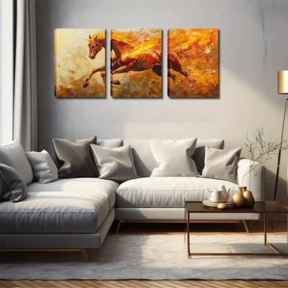 3pcs Fiery Horse Painting Wall Art Canvas Unframed - High Quality Print 100% Australian Made Wall Canvas