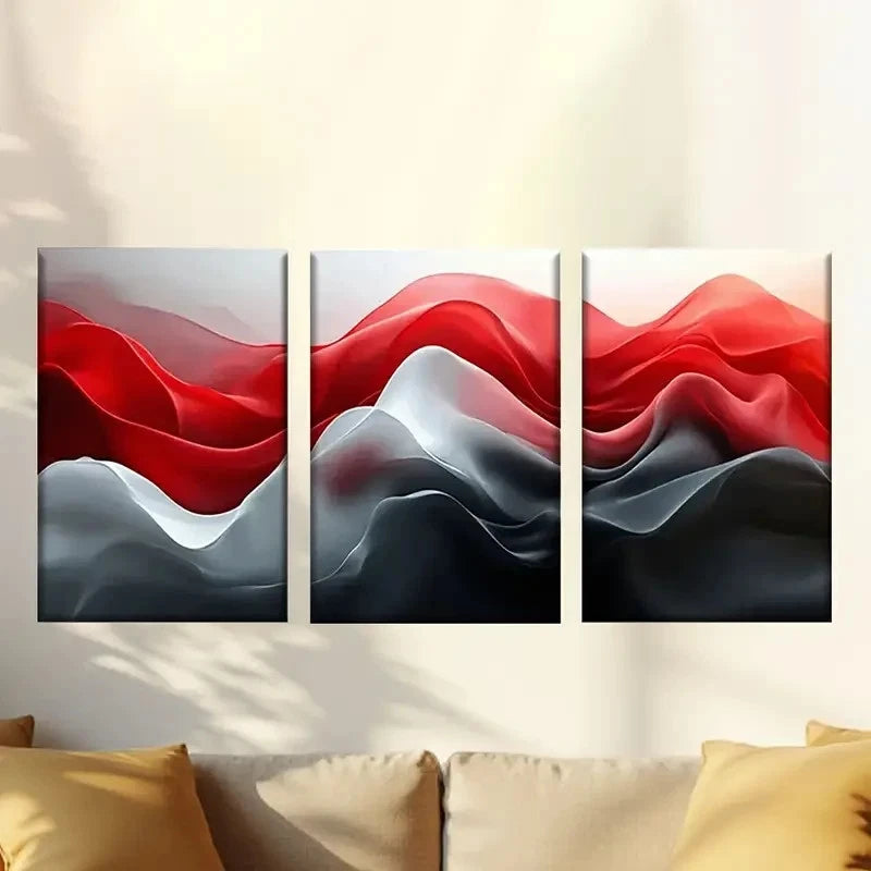3pcs wave of red and white Wall Art Set Canvas Framed 50x70cm - High Quality Print 100% Australian Made Wall Canvas Ready to Hang - Bella Home Decor