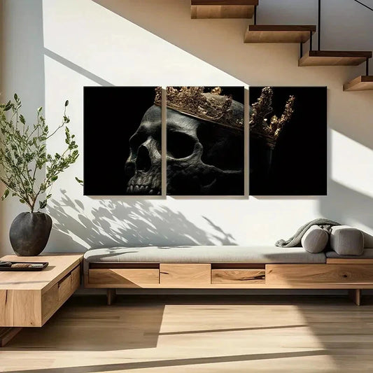3pcs Gothic Skull Crown Dark Art Decor Metal Print Ready to Hang Art