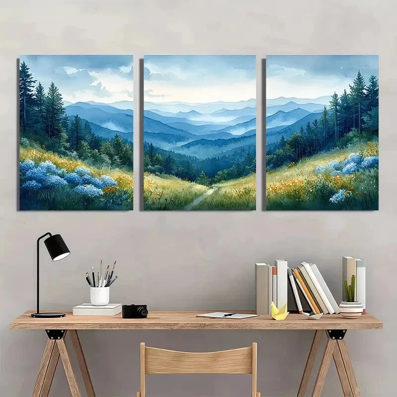 3pcs Watercolor Landscape of North Carolina Mounts Metal Print Ready to Hang Art - Bella Home Decor