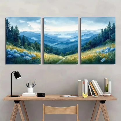 3pcs Watercolor Landscape of North Carolina Mounts Metal Print Ready to Hang Art - Bella Home Decor
