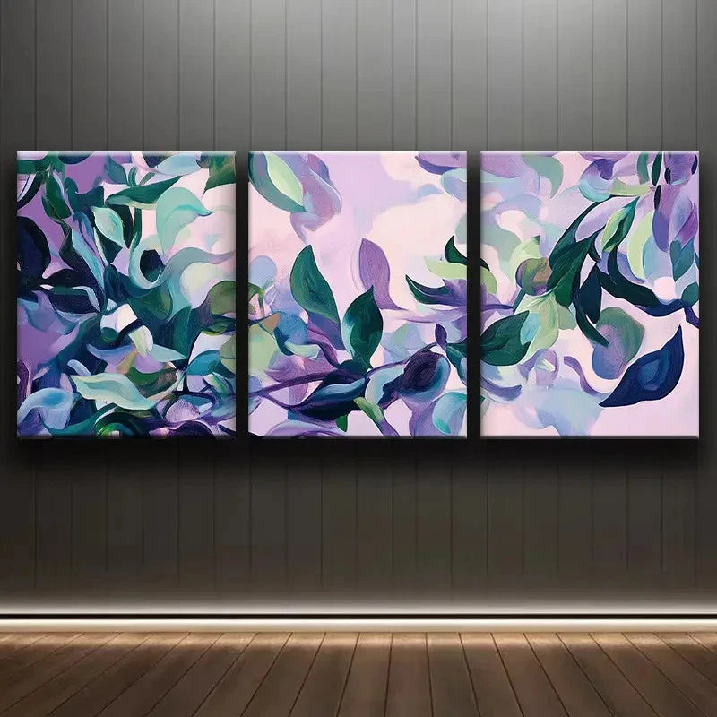 3pcs Abstract Leaf Cloth Painting Prints Metal Print Ready to Hang Art
