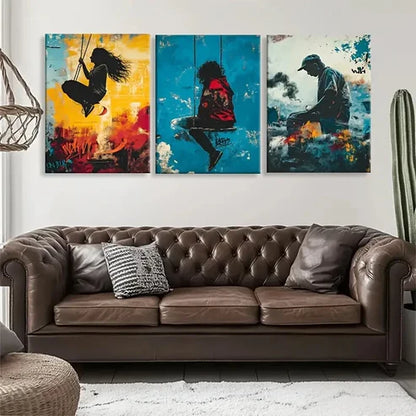 3pcs Street Girl Graffiti Dynamic Perfect Wall Art Set Canvas Unframed - High Quality Print 100% Australian Made Wall Canvas