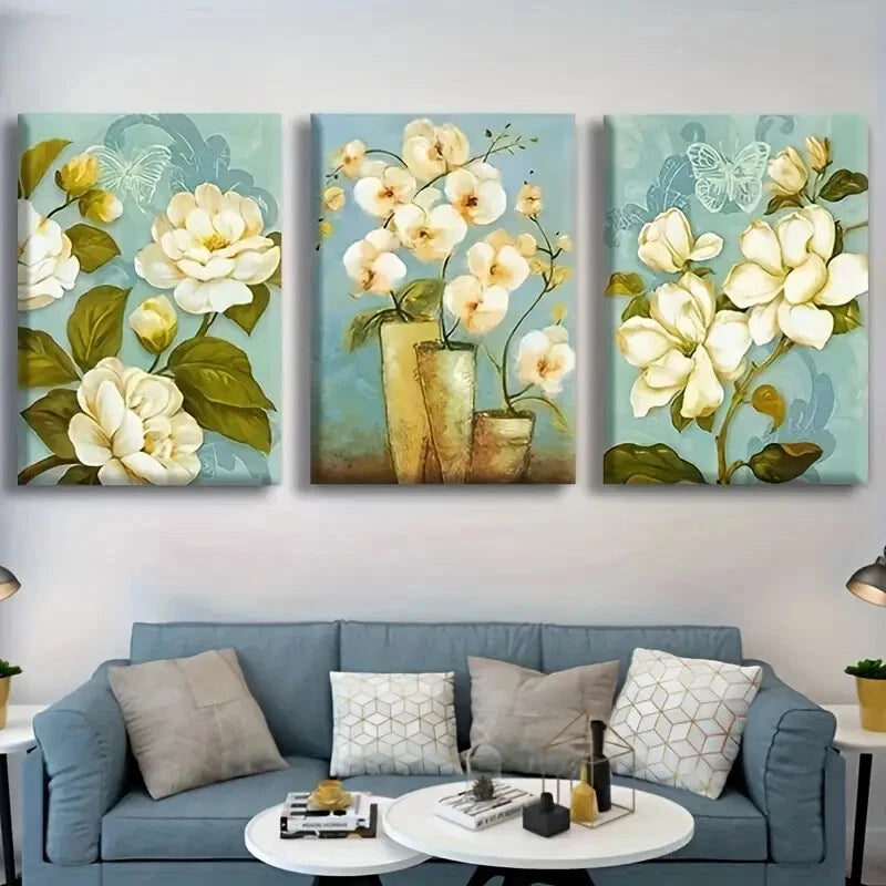 3pcs Retro Floral Abstract Flower Paintings Metal Print Ready to Hang Art - Bella Home Decor