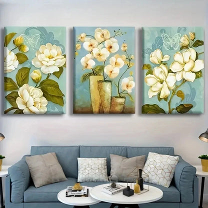 3pcs Retro Floral Abstract Flower Paintings Metal Print Ready to Hang Art - Bella Home Decor