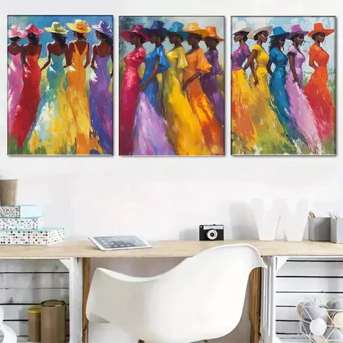 3pcs Colorful Elegant Women Triptych Wall Art Set Wall Art Canvas Unframed - High Quality Print 100% Australian Made Wall Canvas - Bella Home Decor